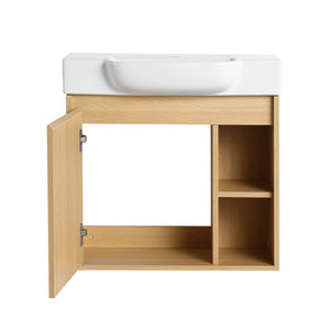 English Elm 24'' Floating Wall Mounted Bathroom Vanity with Ceramic Sink and Soft Close Cabinet Light Oak W999P426633