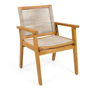 English Elm Outdoor Acacia Wood Dining Chairs with Woven Rope Seats for Patio or Terrace Set 2 N779P355695B