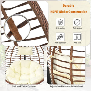 English Elm U_style Wicker Hanging Egg Chair with Stand Foldable Indoor Outdoor Swing Seat Brown+Beige N711P389502K