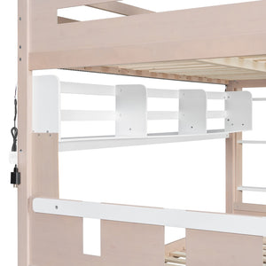 English Elm Full Size Castle Bunk Bed with Led Lighting Built in Shelf and Storage Drawers White LT000159AAK