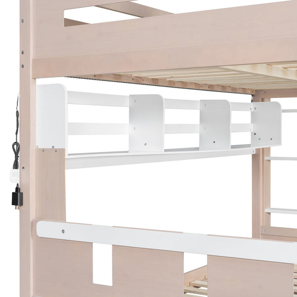 English Elm Full Size Castle Bunk Bed with Led Lighting Built in Shelf and Storage Drawers White LT000159AAK