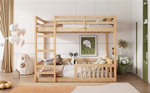 English Elm Full Full over Full Wood Bunk Bed with Ladder & Guardrails, Space-Saving Pine Frame for Kids Rooms Natural N7090002223D