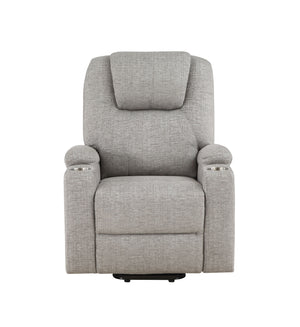 English Elm Light Gray Plush Chenille Recliner with Power Lift, Massage, Dual Cup Holders & Pocket Coil Comfort B2726P405681