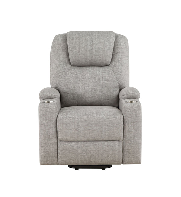 English Elm Light Gray Plush Chenille Recliner with Power Lift, Massage, Dual Cup Holders & Pocket Coil Comfort B2726P405681