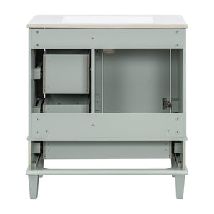 English Elm 30" Modern Bathroom Vanity with Solid Wood Frame, 3 Soft-Close Drawers and Ceramic Sink, Sleek Design Sage Green N729P170557G