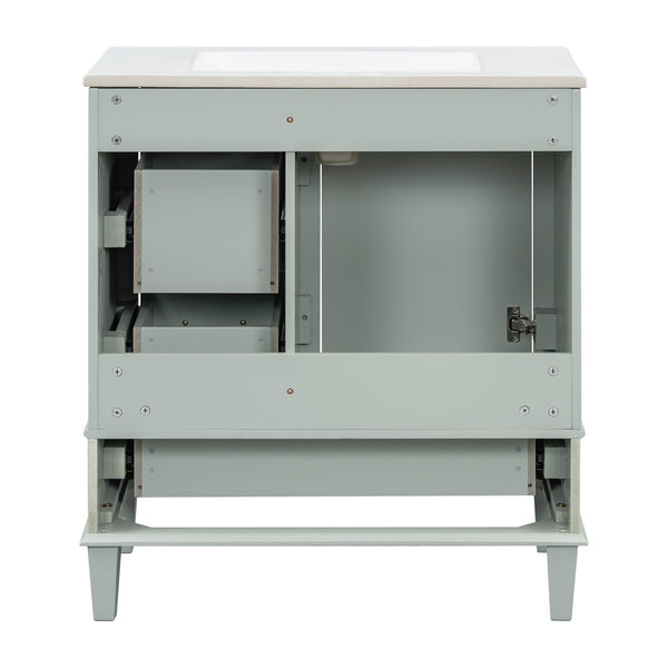 English Elm 30" Modern Bathroom Vanity with Solid Wood Frame, 3 Soft-Close Drawers and Ceramic Sink, Sleek Design Sage Green N729P170557G