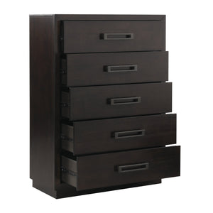 English Elm Modern Industrial Chest of Five Drawers Ash Veneer Charcoal Finish Gunmetal Pulls B011P201582