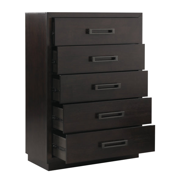 English Elm Modern Industrial Chest of Five Drawers Ash Veneer Charcoal Finish Gunmetal Pulls B011P201582