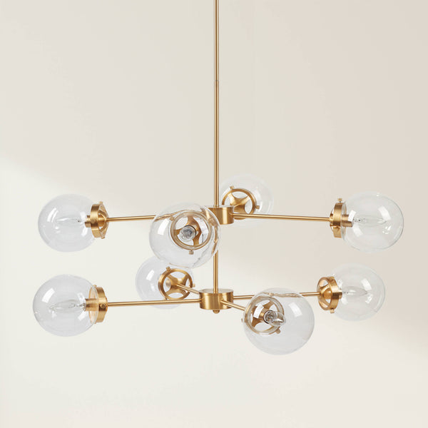 English Elm 8-Light Metal Globe Chandelier Gold Finish with Clear Glass Shades, 34" Dia, Modern Luxe Fixture B035P264529