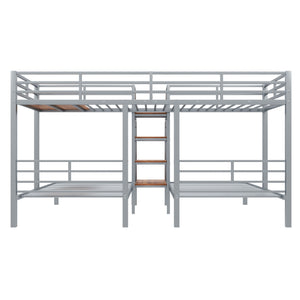 English Elm Metal Triple Bunk Bed Space-Saving Twin over Twin & Twin Design with Staircase Storage Shelves, Durable Metal Frame Silver GX001115AAN
