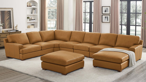 English Elm Leather Match Modular Sectional Sofa Top Grain Upholstered L Shaped Living Room Ginger B2748S00031