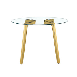 English Elm Modern 42" Round Tempered Glass Dining Table with Gold Metal Legs, Minimalist Clear Top for Stylish Rooms W1512P359306