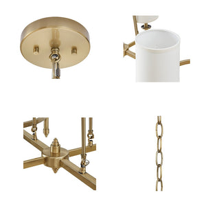 English Elm 6-light Drum Shade Chandelier with Fabric Shades and Iron Frame, 39" Wide Hanging Statement Fixture Antique Gold 43.88 L x 20.5 W x 11.75 H B035P264528