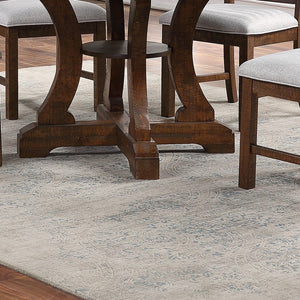 English Elm Oak Distressed 5pc Round Dining Set with Carved Cushioned Chairs and Server-Style Rustic Charm Oak 57 L x 57 W x 6 H B011S01666