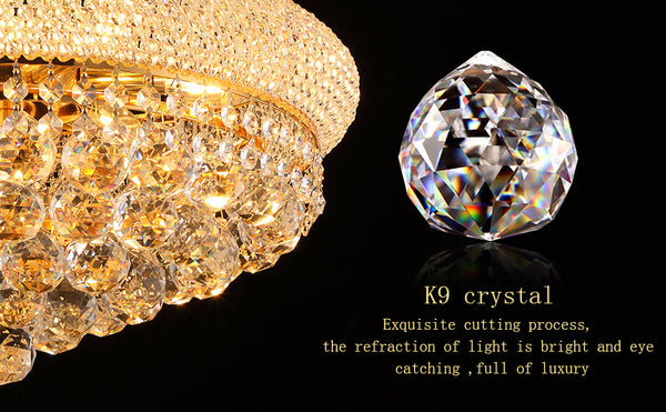 English Elm 18-Inch Gold Crystal Chandelier 9-Light French Empire 3-Tier Elegance with 9 LED Bulbs 3000K Warm W2869P411734