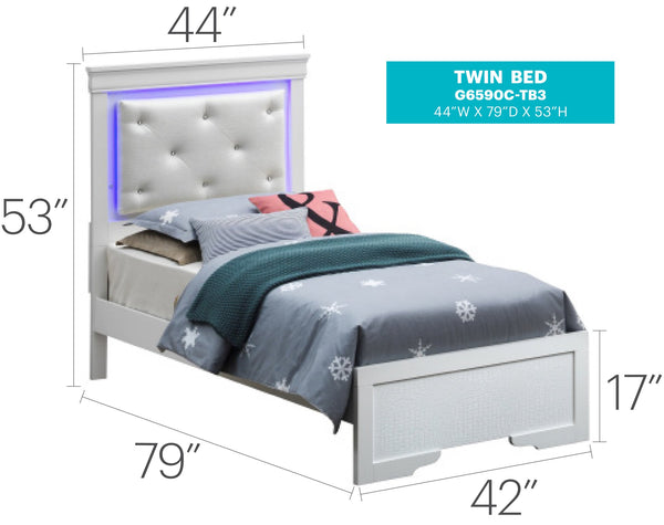 English Elm Elegant Transitional Twin Bed With Jeweled Headboard, Led Lighting & Silver Champagne Finish B078S00533