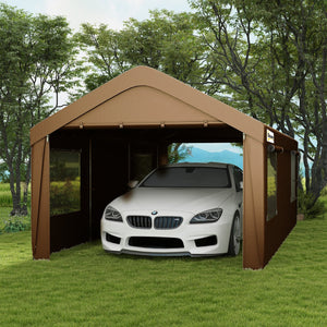 English Elm Outsunny 10x20 Portable Carport Galvanized Steel Frame Uv Canopy with Ventilated Windows W2225P229100