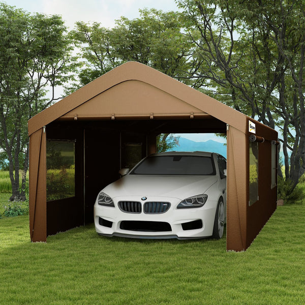 English Elm Outsunny 10x20 Portable Carport Galvanized Steel Frame Uv Canopy with Ventilated Windows W2225P229100