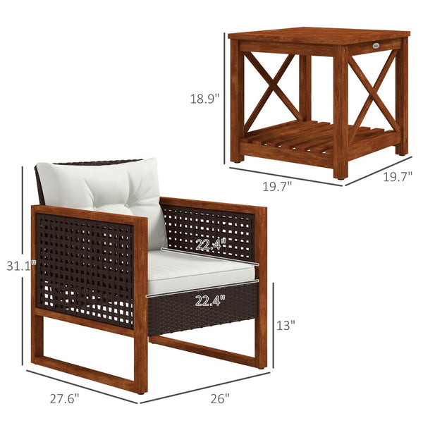 English Elm Outsunny 3-Piece Patio Bistro Set With Cushions - Stylish Pe Rattan Furniture For Cozy Outdoor Spaces W2225P217673-GIGA