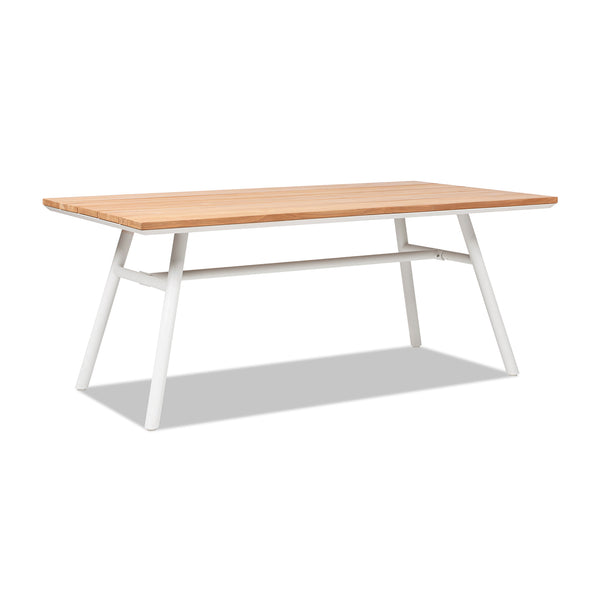 English Elm Jennifer Taylor Home - Maiden 71" 6-Seater Teak & Aluminum Patio Dining Table with Weatherproof Teak Top, White Frame B2719P245997