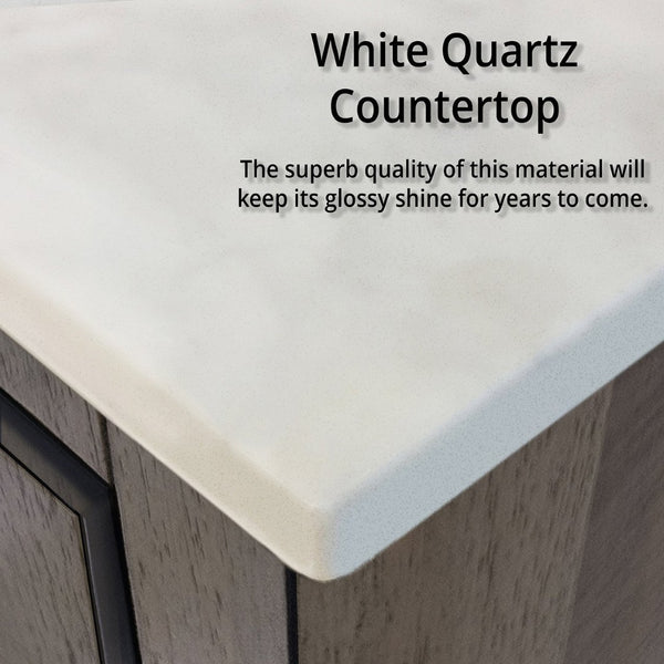 English Elm Rustic Acacia Double Bath Vanity 60" W With White Quartz Top & Brushed Nickel Faucet Set – Stylish Storage! B2731P259210-GIGA