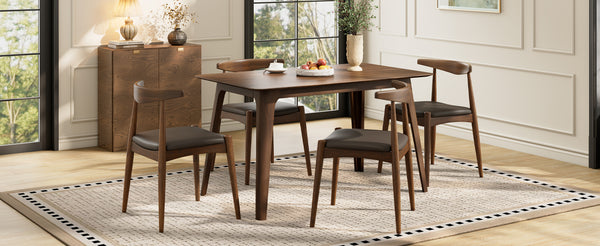 English Elm [video] 5-piece Mid-century Dining Set Rubberwood Frame Faux Leather Ergonomic Chairs Brown,Walnut N759S006011D
