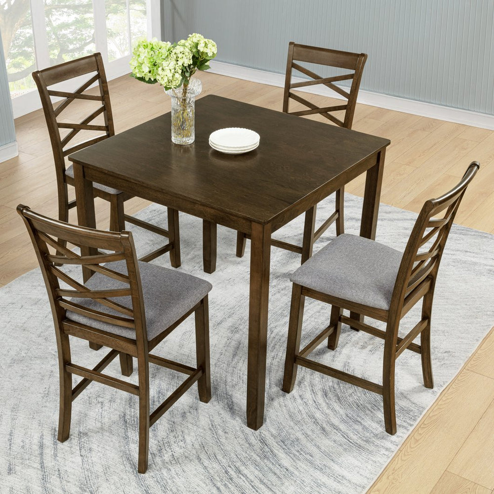 English Elm Elegant Square Acacia Wood Dining Set with Four Linen Upholstered Chairs Modern Style W1998S00084