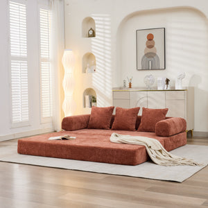 English Elm Comfy Chenille Folding Floor Sofa Bed with Armrest for Studio and Guest Rooms Orange W1143P401141
