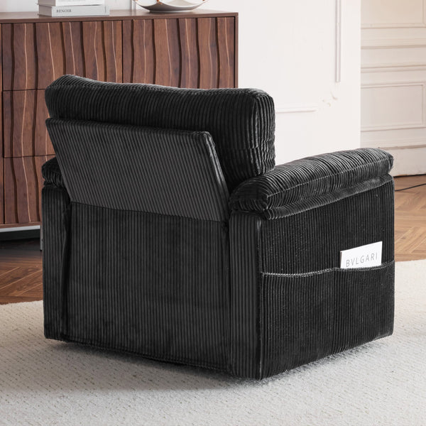 English Elm 33 Inch Oversized Swivel Corduroy Lounge Chair with Plush Chenille Cushioning and Support Springs Grey W1829P265016