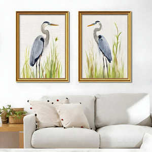 English Elm Set Of 2 Heron Bird Framed Wall Art - Elegant Nature Prints In Refillable Wood Frames For Home Decor T3976P383169-GIGA