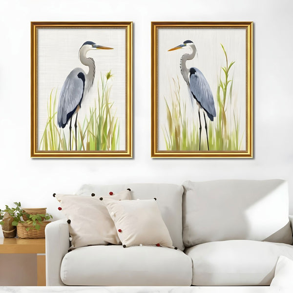English Elm Set Of 2 Heron Bird Framed Wall Art - Elegant Nature Prints In Refillable Wood Frames For Home Decor T3976P383169-GIGA
