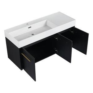 English Elm 48 Inch Wall-Mounted Bathroom Vanity With Sleek Resin Sink, Soft-Close Cabinet, Space-Saving Design W999S00263