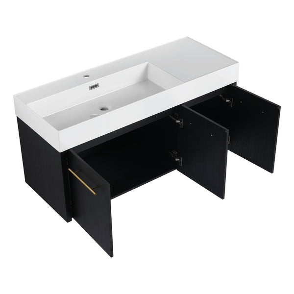 English Elm 48 Inch Wall-Mounted Bathroom Vanity With Sleek Resin Sink, Soft-Close Cabinet, Space-Saving Design W999S00263