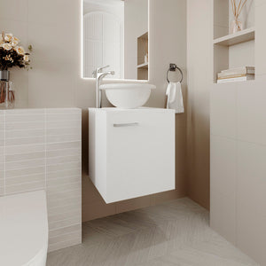 English Elm Bathroom Sleek Single-Door Vanity with Integrated Sink — Modern Minimalist Engineered Wood Storage, Durable & Eco-Friendly White 26.38 L x 22.44 W x 11.42 H B097P296810