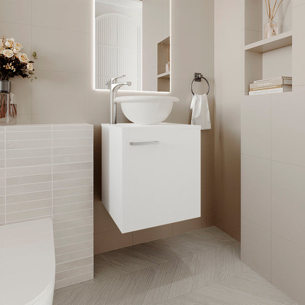 English Elm Bathroom Sleek Single-Door Vanity with Integrated Sink — Modern Minimalist Engineered Wood Storage, Durable & Eco-Friendly White 26.38 L x 22.44 W x 11.42 H B097P296810