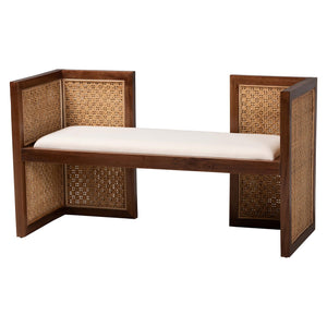 English Elm Japandi Woven Jute Bench with Sculptural Hourglass Legs for Entryway or Bedroom B2750P467756
