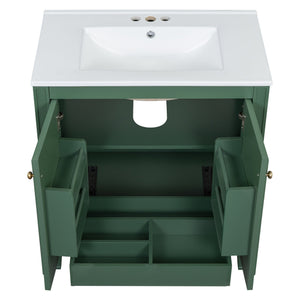 English Elm [video] 60 Inch Freestanding Double Sink Bathroom Vanity with Ceramic Basins Soft Close Storage Green N759S226000F