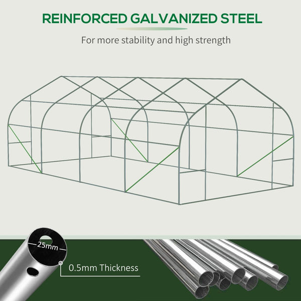 English Elm Outsunny 20' X 10' Walk-In Tunnel Greenhouse - Durable Steel Frame, Mesh Windows & Zipper Door W2225P217788-GIGA