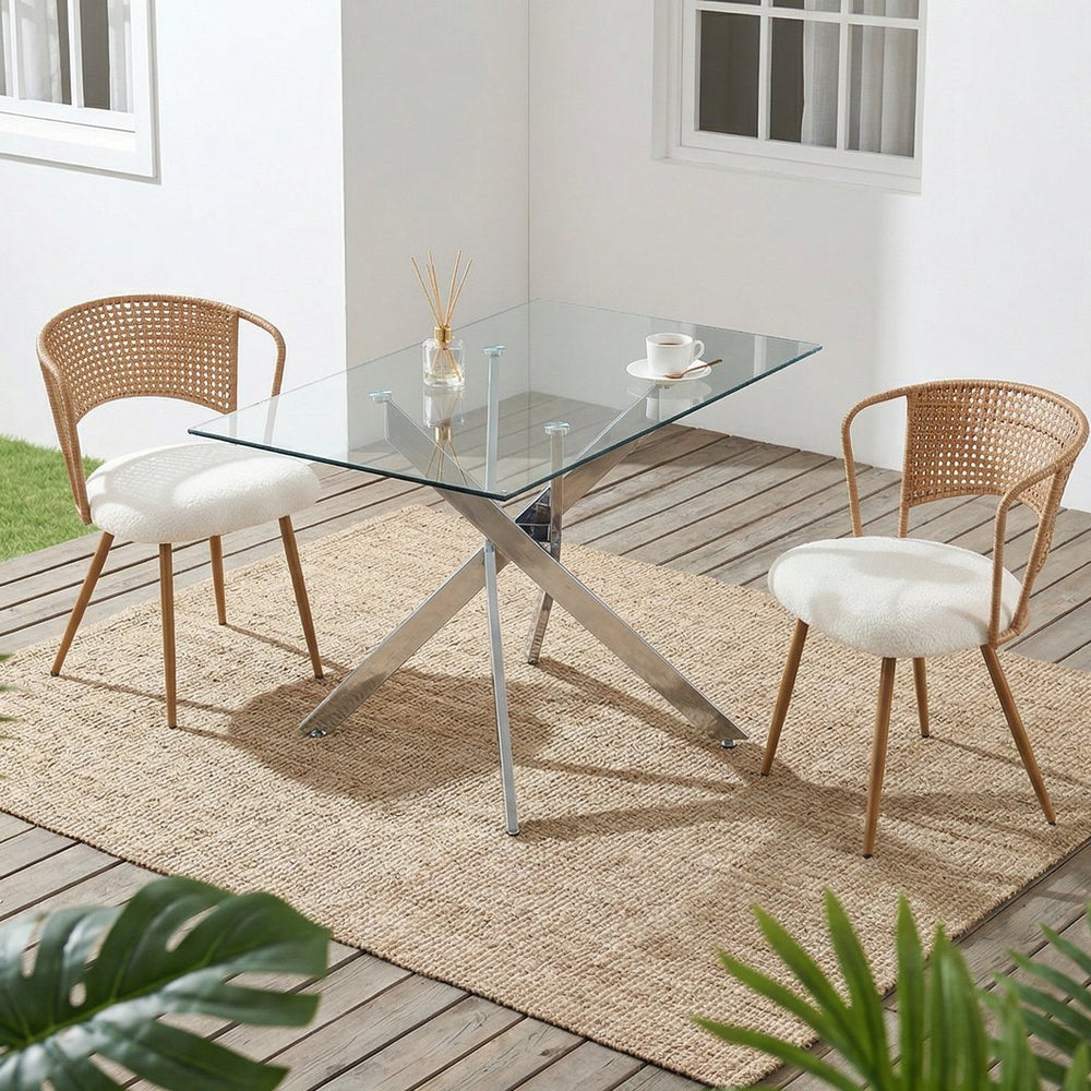 English Elm Wicker Rattan Wingback Dining Chairs Set of Two with Velvet Cushion and Metal Legs Beige,Brown W3590P453801