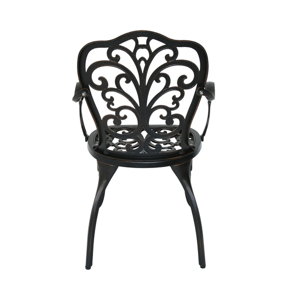 English Elm Vigo Cast Aluminum Outdoor Dining Chairs Ornate Scrollwork Bronze Patio Set of 2 N776P381203C