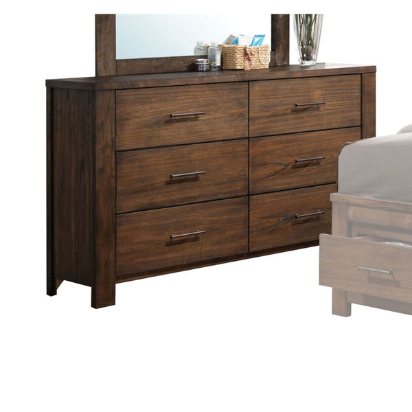 English Elm Merrilee Oak Finish Dresser with 6 Drawers, Dovetail Construction, Antique Brass Hardware, 23x13x6" B2726P257358