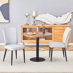 English Elm Table And Chair Set - 31.5" Round Dark Wood Dining Table With 2 Light Gray Pu Chairs For Small Spaces W1151S02487-GIGA