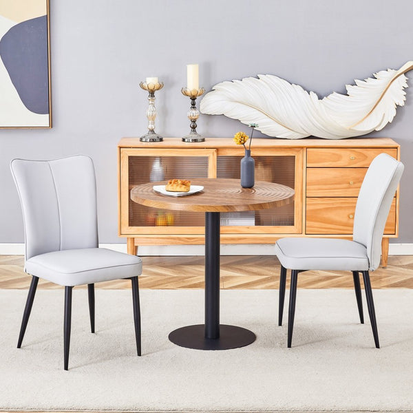 English Elm Table And Chair Set - 31.5" Round Dark Wood Dining Table With 2 Light Gray Pu Chairs For Small Spaces W1151S02487-GIGA