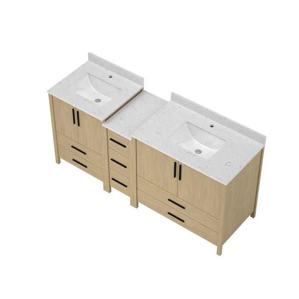 English Elm 108"w×22"d×34"h Freestanding Double Sink Vanity with White Countertop Soft Close T3785S00008