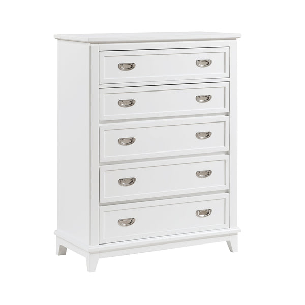 English Elm Gray Lacquer Five Drawer Vertical Dresser with Nickel Pulls for Modern Bedroom Storage White B011P463884