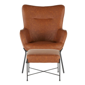 English Elm Izzy Mid-century Faux Leather Lounge Chair Ottoman Set with Pleated Back B202P223578