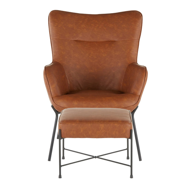 English Elm Izzy Mid-century Faux Leather Lounge Chair Ottoman Set with Pleated Back B202P223578
