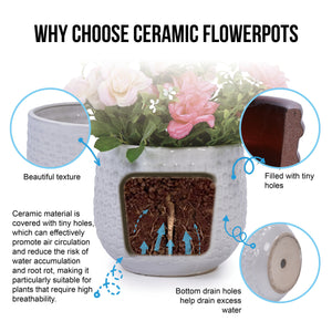 English Elm 3 Pieces Ceramic Flowerpot Set - Elegant Matte White Planters For Modern Home Décor & Gardens W3273P321548