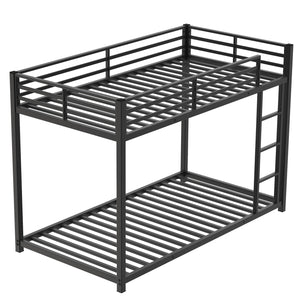 English Elm Twin Low Profile Metal Bunk Bed with Ladder, Black Steel Frame, Guardrail Safety, Easy Assembly, Durable W2904P372194