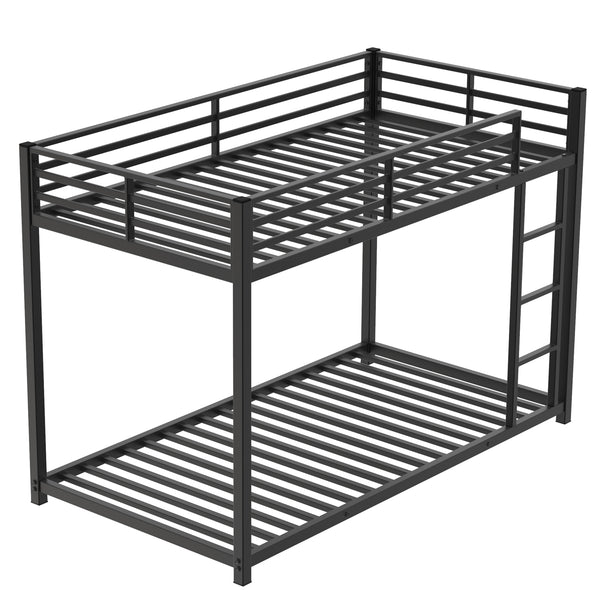 English Elm Twin Low Profile Metal Bunk Bed with Ladder, Black Steel Frame, Guardrail Safety, Easy Assembly, Durable W2904P372194